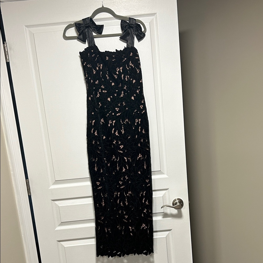 Commense Floral Jacquard Bow Straps Dress